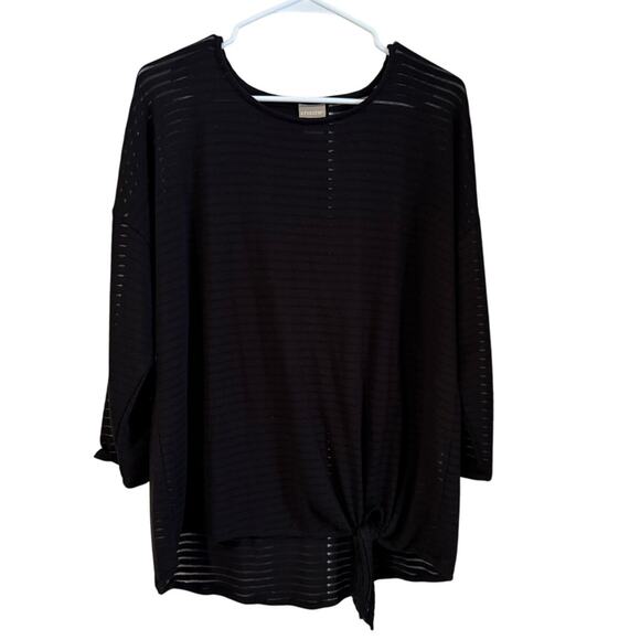 Chico’s Black Long Sleeve Top Size 2 (L) Sheer Sleeves Front Tie Pullover - Picture 1 of 5